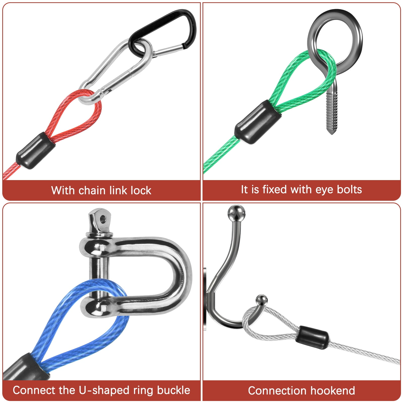 Security Cable with Hooks and Loops [2Pcs] - 9.84ft / 118.1 Inch Stainless Steel Luggage Lock Safety Cable Use For Bikes & Luggage - [Black]