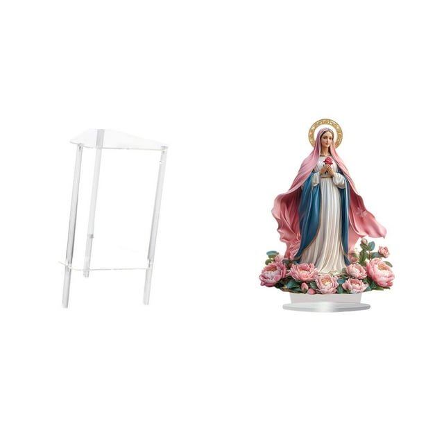 Mesita de noche,Mesa auxiliar de acrílico transparente,mesa auxiliar transparente de 2 niveles,Escultura de la Natividad,Adorno acrílico 2D Adorno de pie,Centro de mesa con decoración de