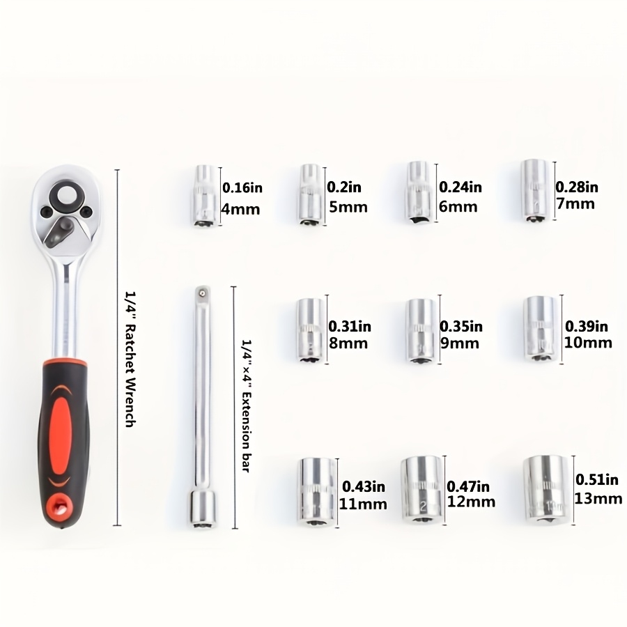 Baole 12-piece 1/4-inch ratchet wrench set | Durable chrome vanadium steel socket | Extended labor-saving handle | Suitable for auto repair/industrial/home DIY
