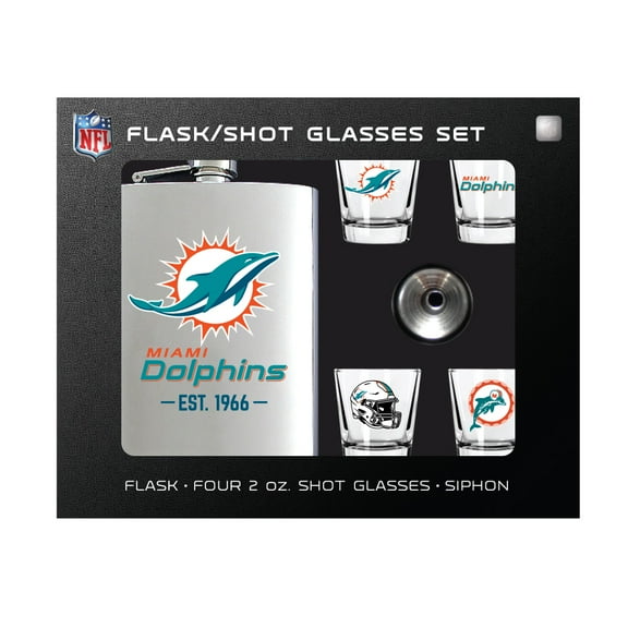 MOJO  Miami Dolphins Shot Glass & Flask Gift Set