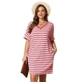 thumbnail image 4 of Daystry Women's Plus Size Striped Fashion V Neck Loose Short Sleeve T Shirt Dress with Pocket for Women, 4 of 13