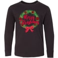 thumbnail image 3 of Inktastic Merry Christmas Wreath with Red Bow and Ornaments Long Sleeve Youth T-Shirt, 3 of 5