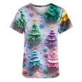 thumbnail image 5 of Women Christmas Scrub Tops Stretchy V-Neck Short Sleeve Cute Print Working Uniform Pull-On Tops with Pockets, S, 5 of 5