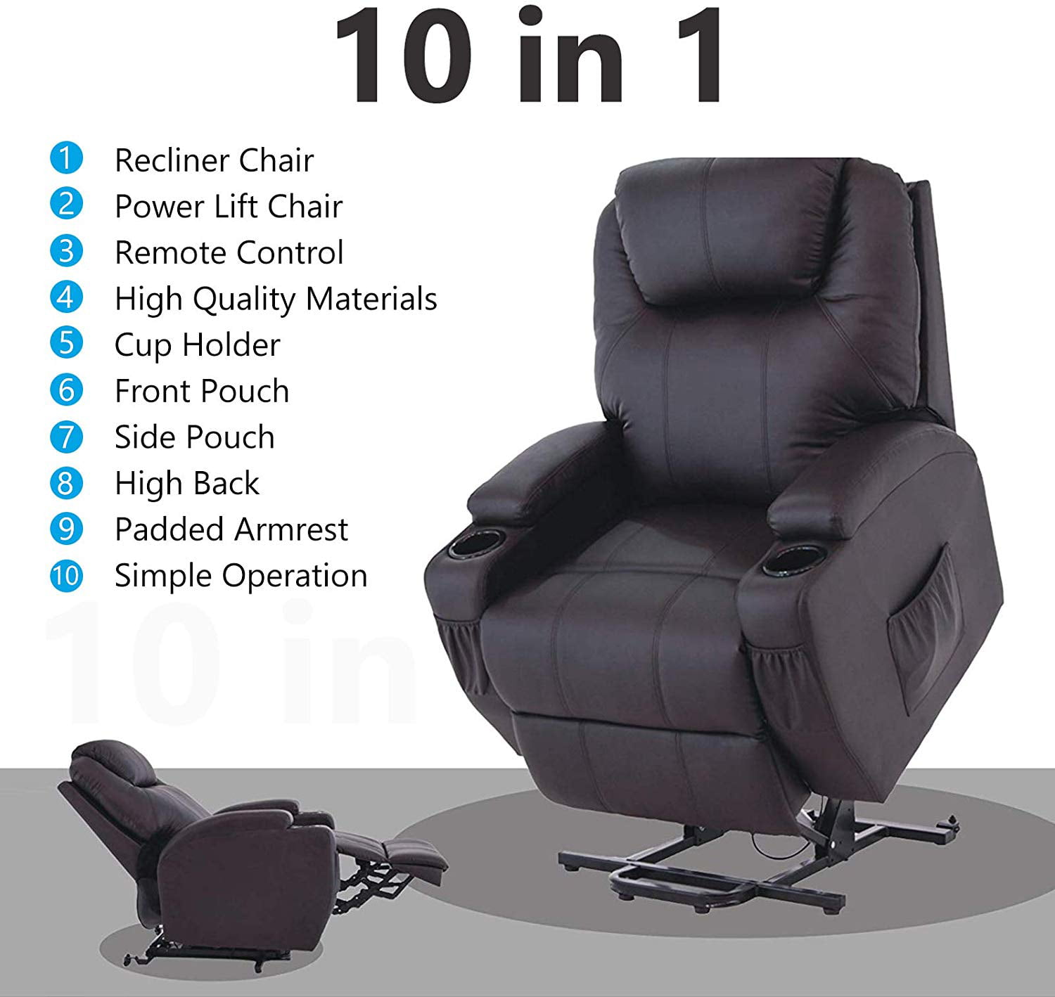 Mecor Lift Chairs For Elderly Power Lift Recliner Chair Bonded Leather Electric Lifting Chair With Remote Control Cup Holders Reinforced Heavy Duty Reclining Mechanism For Living Room Brown Walmart Com Walmart Com