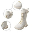 thumbnail image 5 of MUXiin Girls White Lace-Up Combat Boots with Side Zipper, Knee-High Lug Sole Dress/School Boots – Toddler/Little/Big Kids, 5 of 7