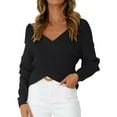 thumbnail image 2 of Sweaters For Women V Neck Long Sleeve Wrap Front Off Shoulder Asymmetric Hem Knitted Crop Solid Pullover One Size Womens Sweaters, 2 of 4