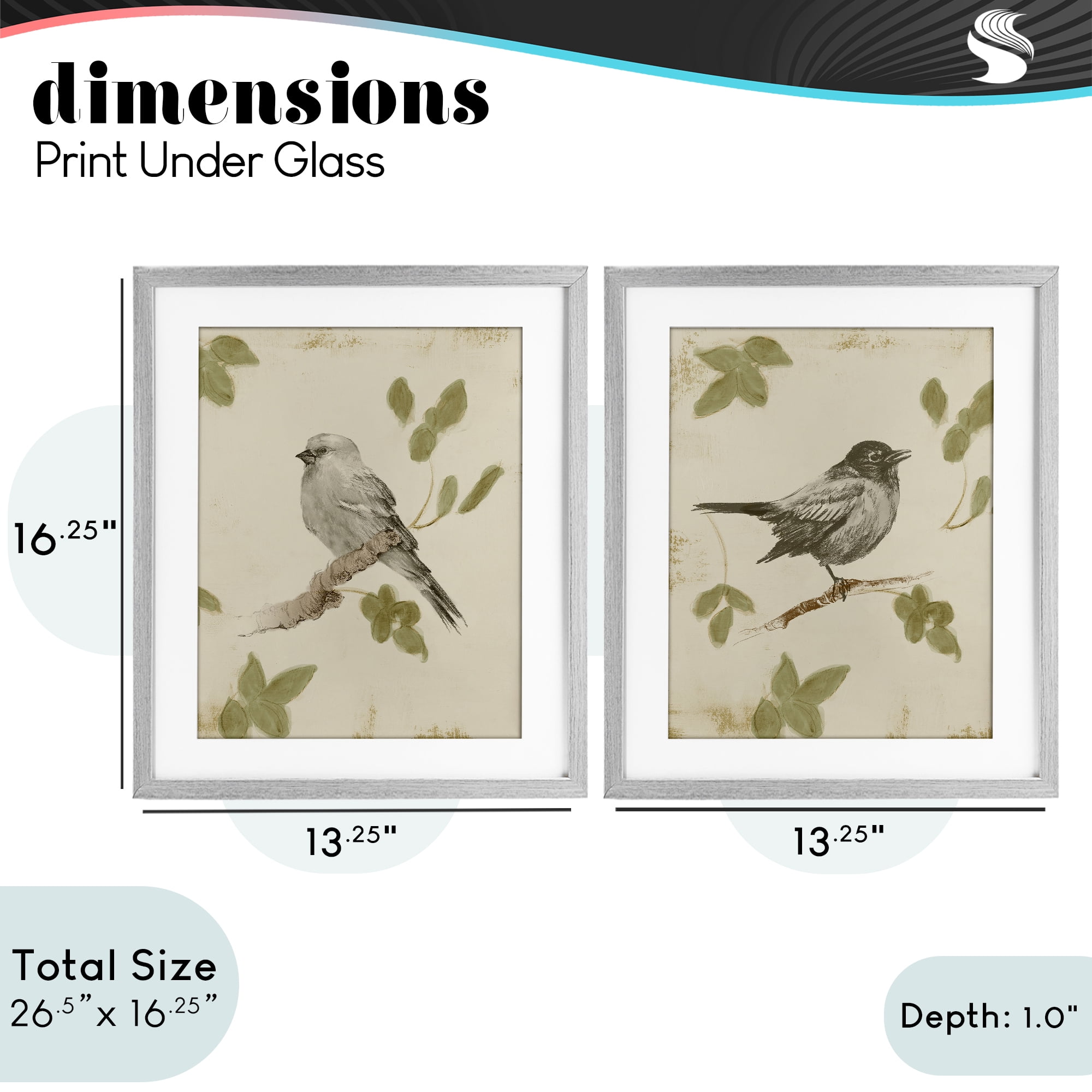 Stupell Industries Neutral Bird Scene 2 Piece Gray Framed Print Under Glass Set, design by Lanie Loreth