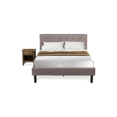 Homestock Rustic Recluse 2 Piece Bedroom Set - Size Button Tufted Bed - Velvet Upholstered Headboard And A Nightstand-Color:Distressed Jacobean/Brown Taupe Size:Full