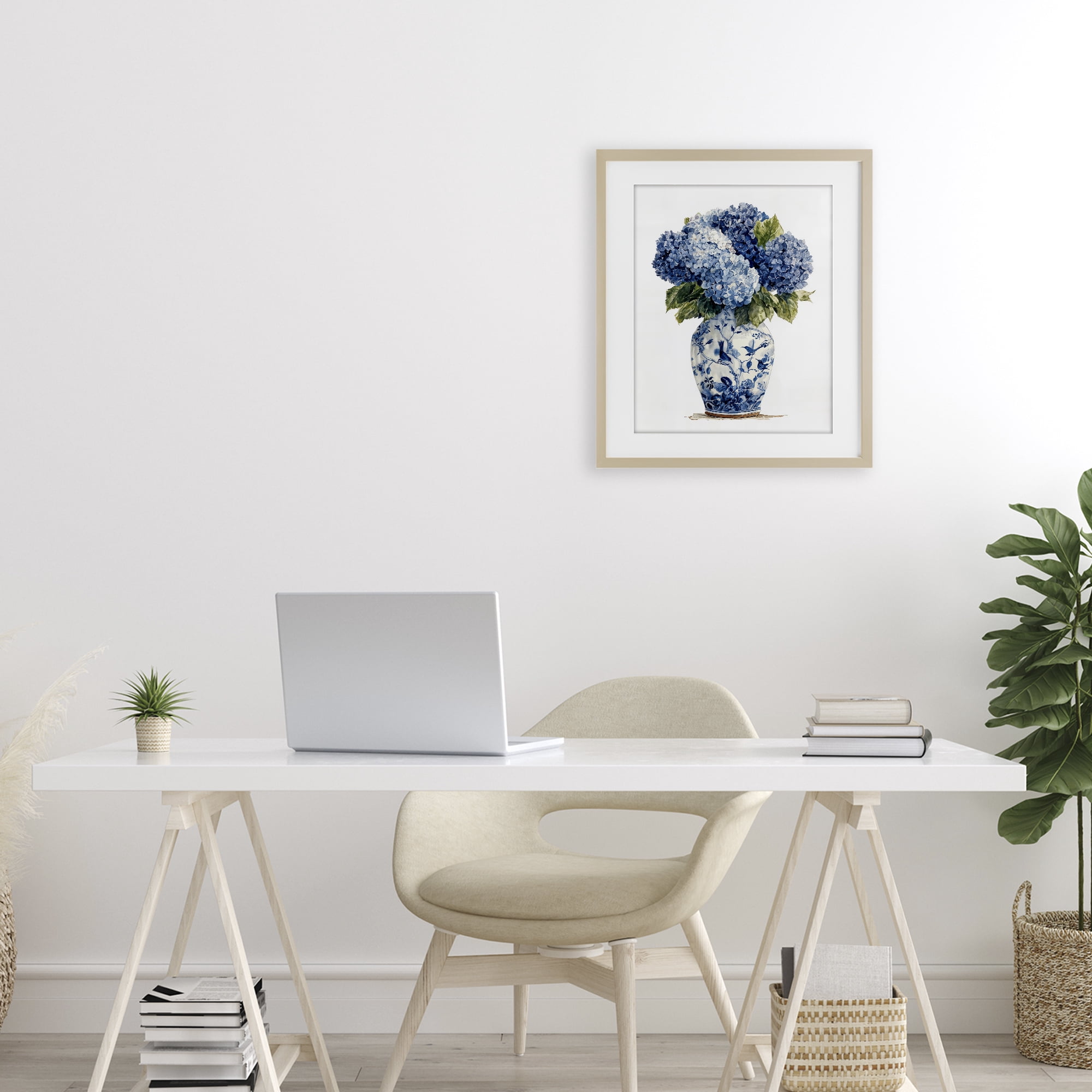 Stupell Industries Blue Hydrangeas in Porcelain Birch Framed Print Under Glass, design by Imagine It Images
