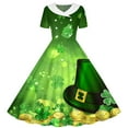 thumbnail image 2 of Girls Fancy Dress Short Sleeves Crew Neck A-Line Dress St Patricks Day Retro Vintage Green Swing Dress Four Leaf Clover Pattern Costume Dancing Dress Orange 11-12 Years, 2 of 6