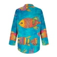 thumbnail image 4 of Women's Fish Printed Shirts Vintage Distressed Blouse with Lapel Collar, Loose Fit Button-Up Pocket Pullover Chest Long Sleeve Shirt Trendy Tunic Top for 2025 Autumn Fashion Outfit, 4 of 5