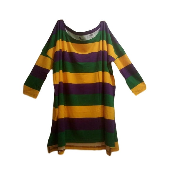 Off Shoulder Oversized XXS /XS Mardi Gras Stripe Purple Green Yellow Womens Shirt