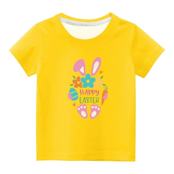 MeetoTime Easter Kids Short Sleeve Tops Crewneck Loose Printed T-shirt for Boys Girls 3-14 Years