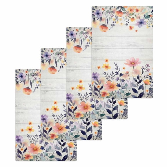 Pink Spring Floral Kitchen Dish Towels for Drying Dishes Set of 4, Elegant Flowers Farmhouse Botanical Wooden Waffle Weave Microfiber Hand Tea Bathroom Towels Quick Dry & Absorbent Towel 15.7x23.6