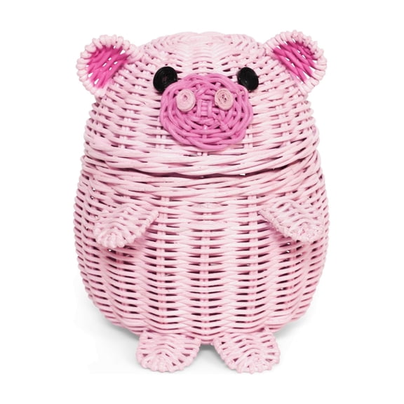 Pig Rattan Storage Basket with Lid Decorative Home Decor Hand Woven Shelf Organizer Cute Handmade Handcrafted Gift Decoration Artwork Wicker Piggy