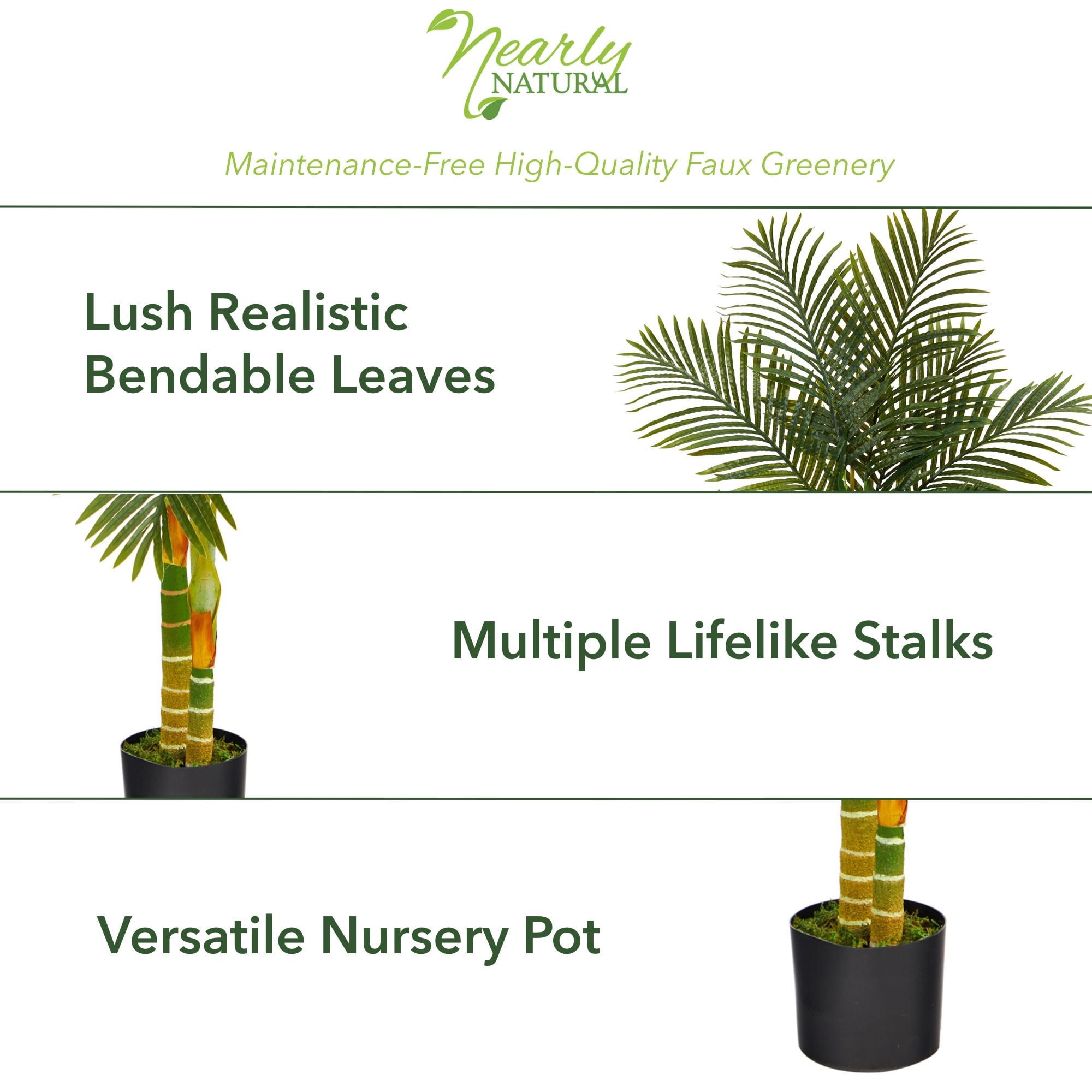 Nearly Natural 5' Golden Cane Palm Artificial Tree in Pot, Green