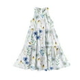 thumbnail image 5 of Abcomgle Girls Summer Dress Kids Casual Halter Neck Sleeveless Midi Dress Floral Print A-line Sundresses Swing Flare Dresses 9-10 Years,Blue, 5 of 7