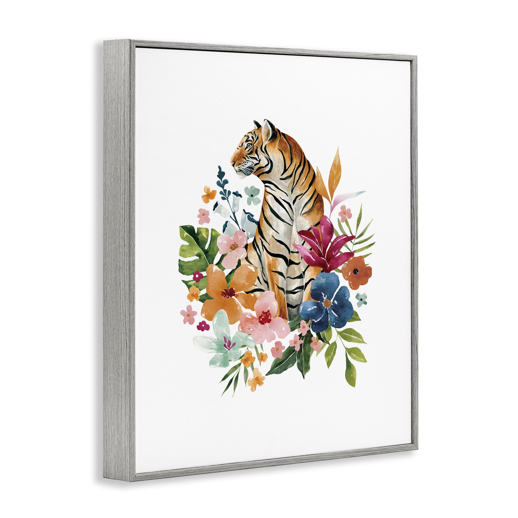 Stupell Industries Tropical Jungle Tiger Gray Framed Giclee Art, design by Bethany Sandoval