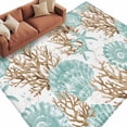 thumbnail image 2 of Green Coastal Seashells Area Rug 5x7 FT, Non Slip Bedroom Throw Carpet, Nautical Brown Coral Starfish Washable Soft Floor Carpet Non-Shedding Rug for Dining Room Bedside Classroom Desk, 2 of 9