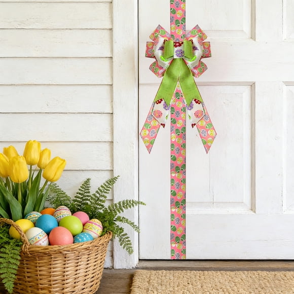 Cheapark Nœud Easter Décoration Imitation Lin Bordure en Fil Sangle Lapin de Printemps Œuf Guirlande Accessoires de Vacances