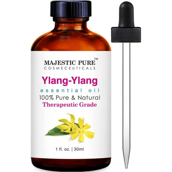 Majestic Pure Ylang Ylang Essential Oil with Glass Dropper - 1 Fl Oz - 100% Pure and Natural Ylang Ylang Oil - Premium Grade Essential Oils for Diffuser, Aromatherapy, Soap and Candle Making