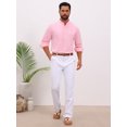 thumbnail image 2 of INSPIRE CHIC Men's Cuban Guayabera Shirt Long Sleeve Button Down Casual Summer Beach Shirts M Pink, 2 of 5