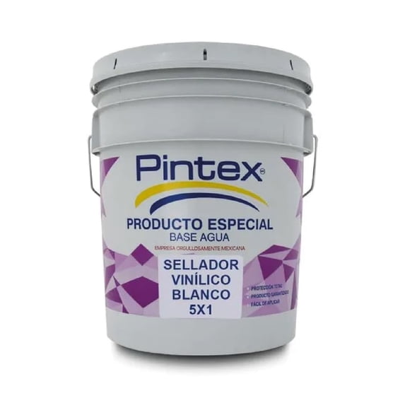 PINTEX Sellador Vinílico Blanco Linea 5x1 | Base Agua para Interiores y Exteriores | Mejora Adherencia y Reduce Porosidad | Fácil Aplicación | Sellador Vinílico Cubeta 19 Litros