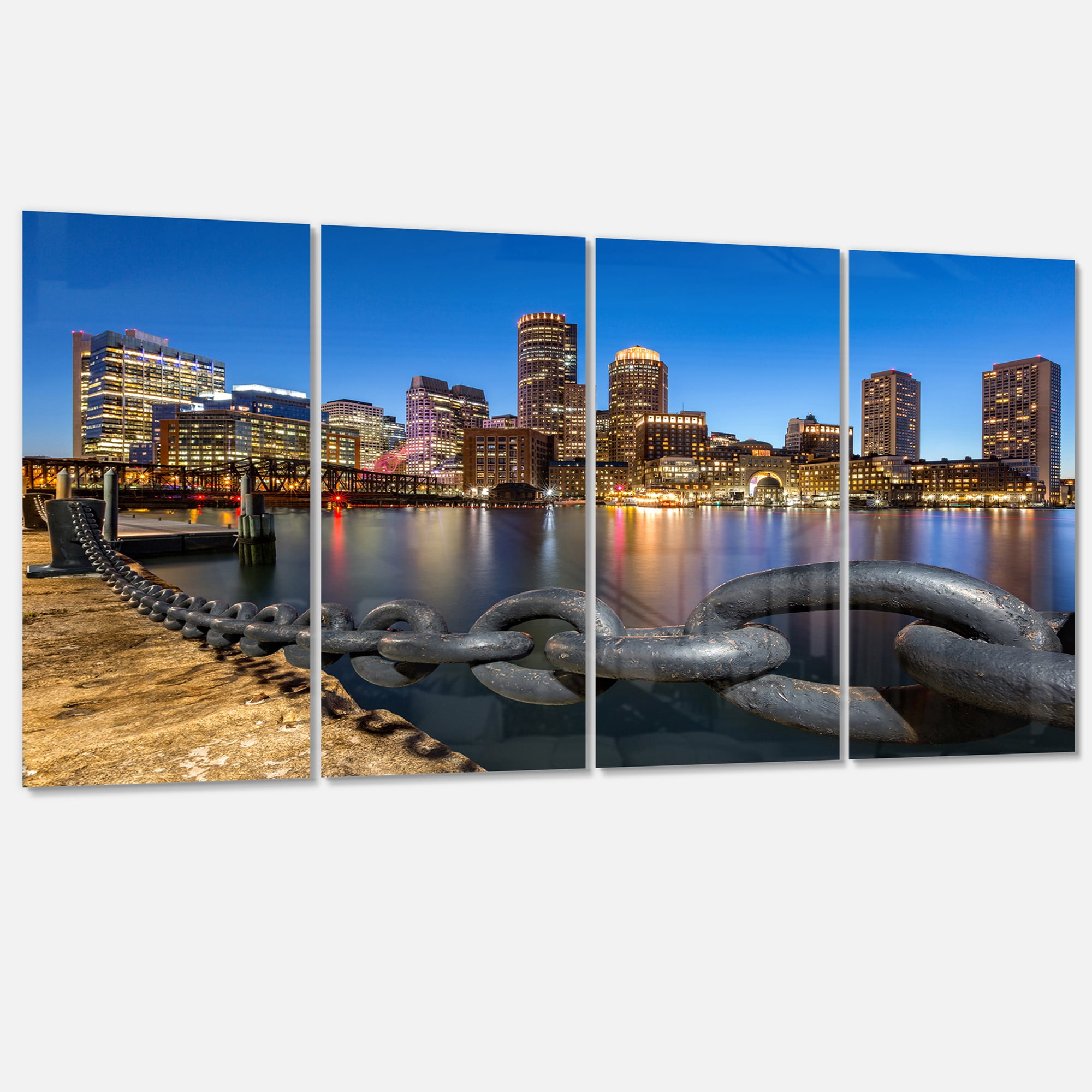 Designart 'Boston Skyline at Dusk ' Cityscape Photo Canvas Print