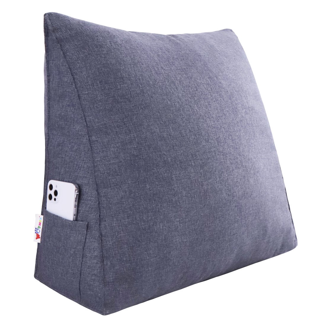 WOWMAX Reading Pillow Bed Wedge Large Adult Backrest Lounge Cushion with Pocket Firm Back Support for Sitting Up in Bed Couch Without arms for GERD Heartburn Dark Grey 23.5 Inches