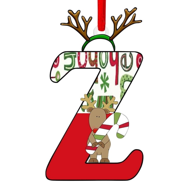 Juego de 26 adornos navideños con letras | Colgantes acrílicos planos con letras del alfabeto | Adornos navideños de madera roja | Decoración navideña personalizada para casa, oficina o fiesta