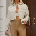 thumbnail image 2 of Cnbwig Women's Trendy Jackets Solid Color Long Sleeved Short Lapel Leather Jacket Cropped Lapel Jacket Motorcycle Shirt 2025 Fall Coat Tops A-White XXL, 2 of 8