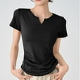 thumbnail image 2 of DeHolifer Women's T-Shirts Summer V-Neck Solid Color Casual Lightweight Short Sleeve Pleated T-Shirts Black M, 2 of 4