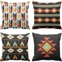 Set of 4 Western Native Tribal Throw Pillow Covers Aztec Vintage Geometric Modern Brightly Decorative Pillow Cases Home Decor Standard Square 18x18 Inches Pillowcases