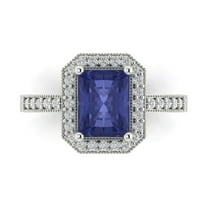 Halo Engagement Ring for Women - 2.78ct Simulated Tanzanite in 18K White Gold Promise Ring