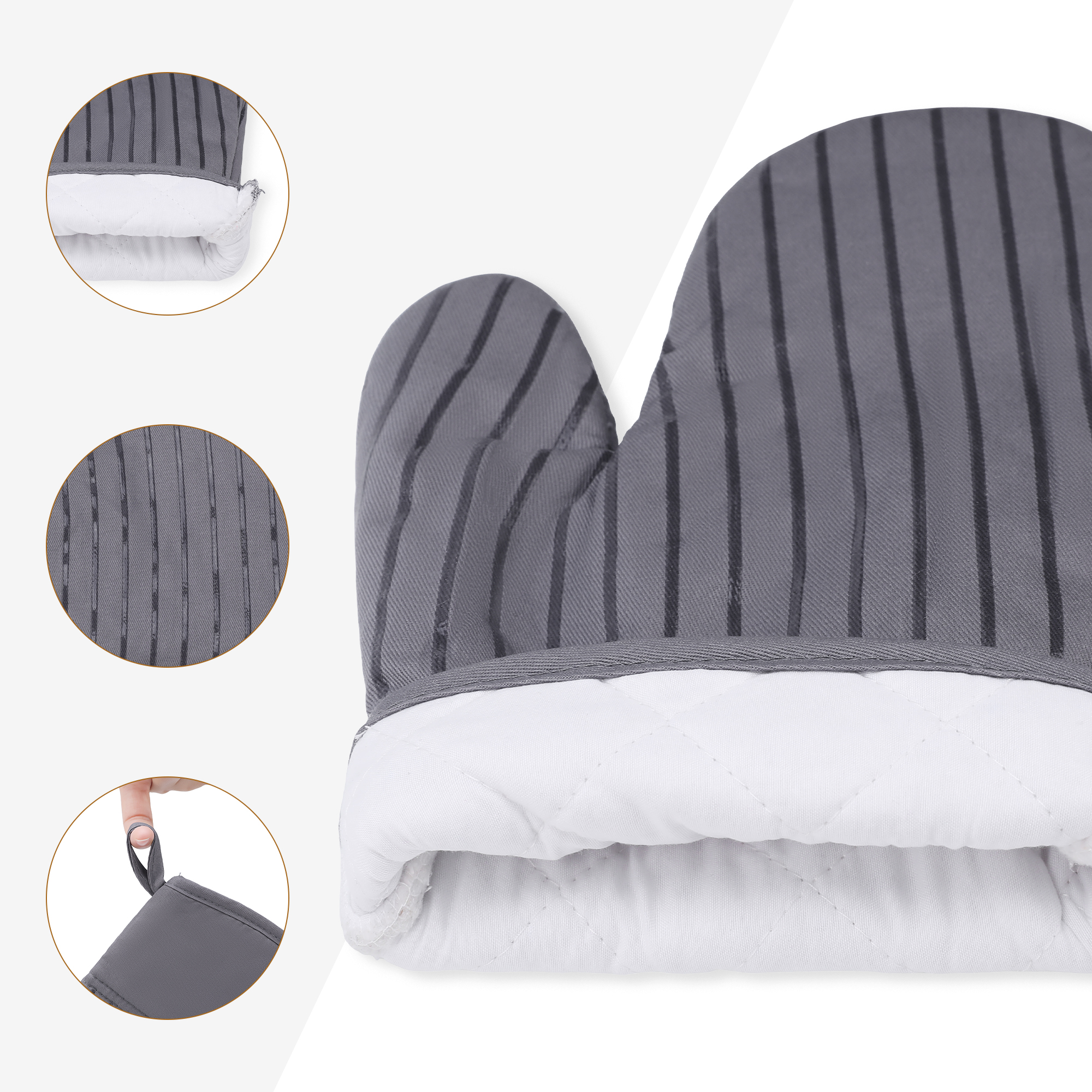 Unique Bargains 2pcs Silicone and Cotton Heat-Resistant  Oven Mitts Gray 12.6" x 7.1"