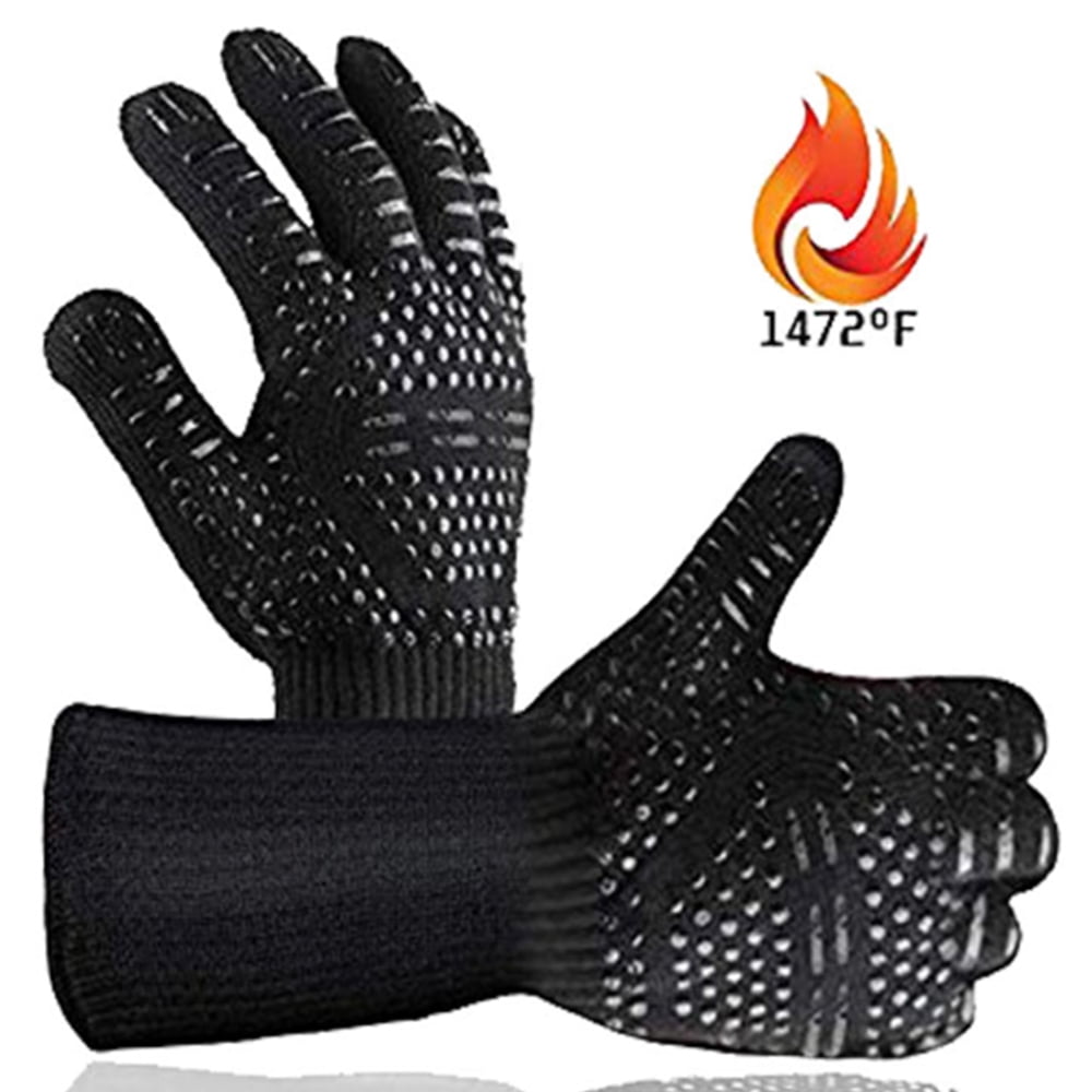 White Five Fingers Heat Resistant Gloves Mitts Oven Cooking Baking BBQ Safety
