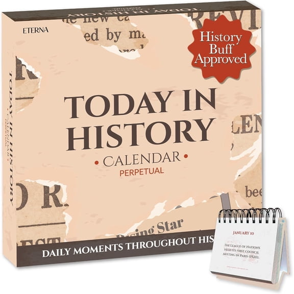 Today in History Perpetual Calendar | Daily World History Facts Desktop Calendar, This Day In Amazing History Trivia Facts & Achievements | History Buff Gift Page A Day Box Calendar with Historic