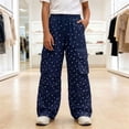 thumbnail image 3 of HAOTAGS Girls Cargo Pants (5-16) Wide Leg Drawstring Elastic Waist Multi-Pocket Loose Casual Trousers Navy Size 7, 3 of 7