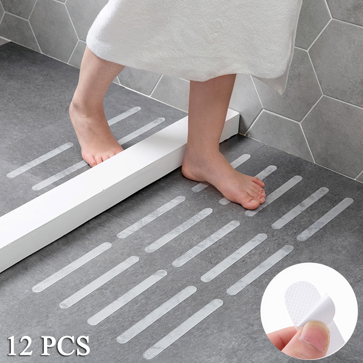 Details about   16" X 40" White Adhesive vynil bath shower mat.Non Slip bathroom tub carpet rug 
