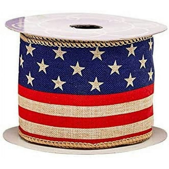 Rustic American Flag Patriotic Ribbon - 2 1/2" x 10 Yards, President's Day, Wreath, Memorial Day, USA, 4th of July, Christmas