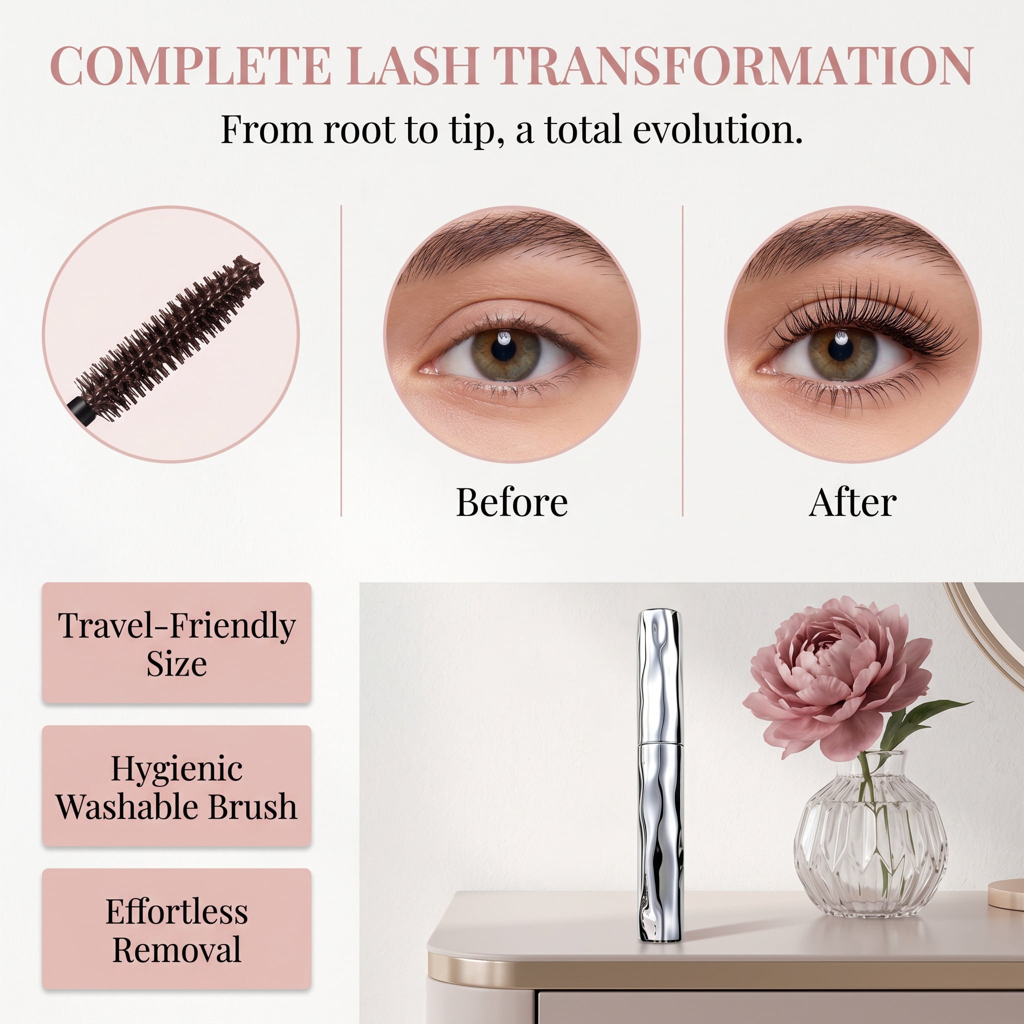 Zonoroy Volumizing Waterproof Mascara – Curling Silver Stick, Lengthening Fiber Formula, Smudge-Proof & Sweat-Proof for All-Day Wear(black 1PC)