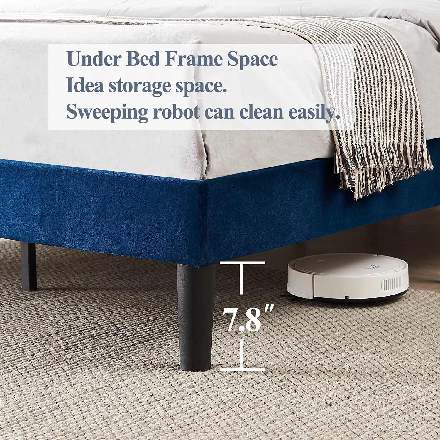 VECELO Full Size Platform Bed Frame with Adjustable Height Upholstered Headboard, Strong Wood Slat Support, No Box Spring Needed, Dark Blue
