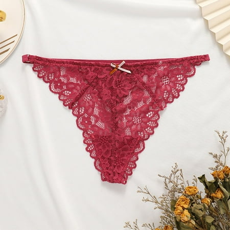 

Qcmgmg Sexy Low Waisted Lace Thong Panties Women s Breathable Bowknot Stretch Underwear