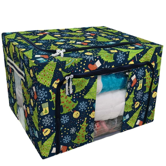 YUSDECOR Christmas tree snowflake chicken winter holidays Storage Bag Clear Window Storage Bins Boxes Large Capacity Foldable Stackable Organizer With Steel Metal Frame For Clothes,Closets, Bedrooms