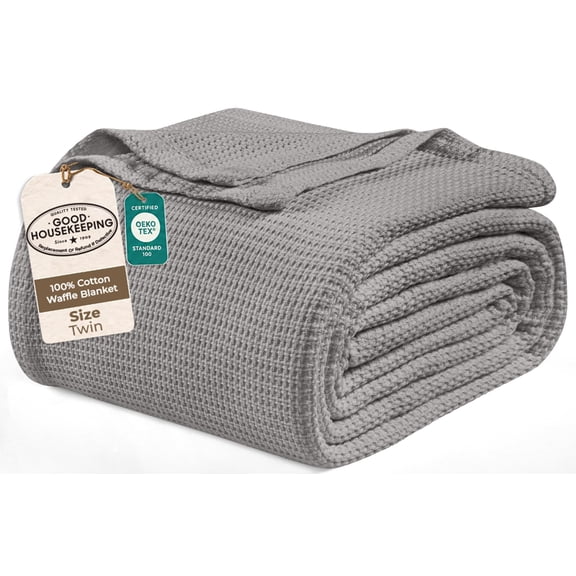 ROYALE LINENS Cotton Waffle Blanket - Breathable and Soft, Lightweight and Cozy Waffle Weave Bed Blanket for All Season (Twin, Monument)