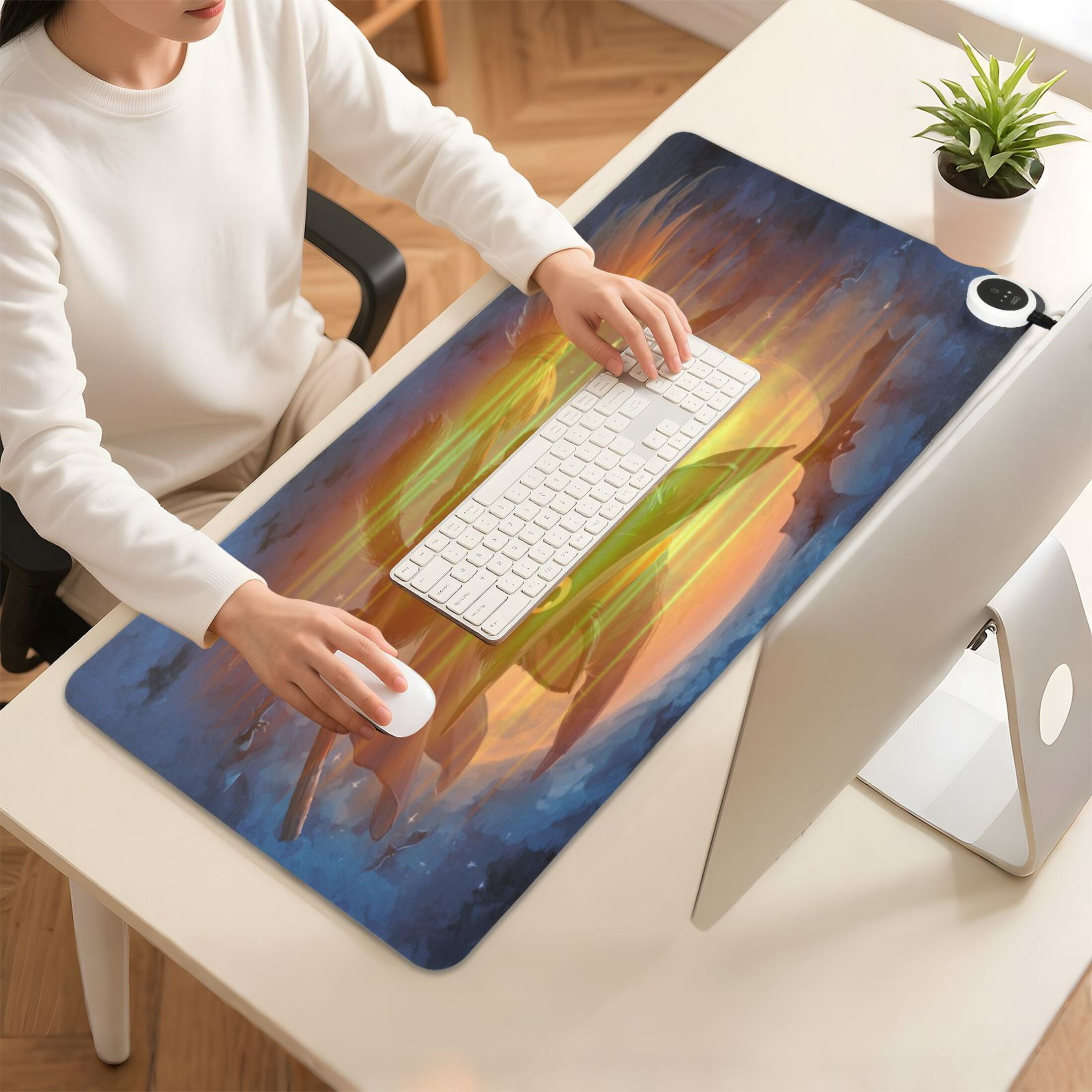 Large Heated Desk Mat Mouse Pad 31.5"x13"PU Leather Graphene Heating Desk Warmer with 3 Temperature Settings 110V US Plug Non-Slip Warm Pad for Home, Office, and Gaming Halloween Cape Black Cat