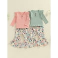 thumbnail image 4 of Aojekbee Little Girls 2PCS Pants Sets Flying Sleeve Button Tops Floral Print Flared Pants Sets, 4 of 10
