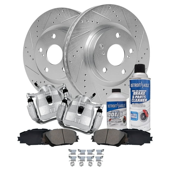 Detroit Axle - Front Drilled Slotted Brakes and Rotors Brake Pads Brake Calipers Replacement for Toyota Rav4 Fits select: 2011 TOYOTA RAV4 LIMITED, 2018 TOYOTA RAV4 ADVENTURE/XLE