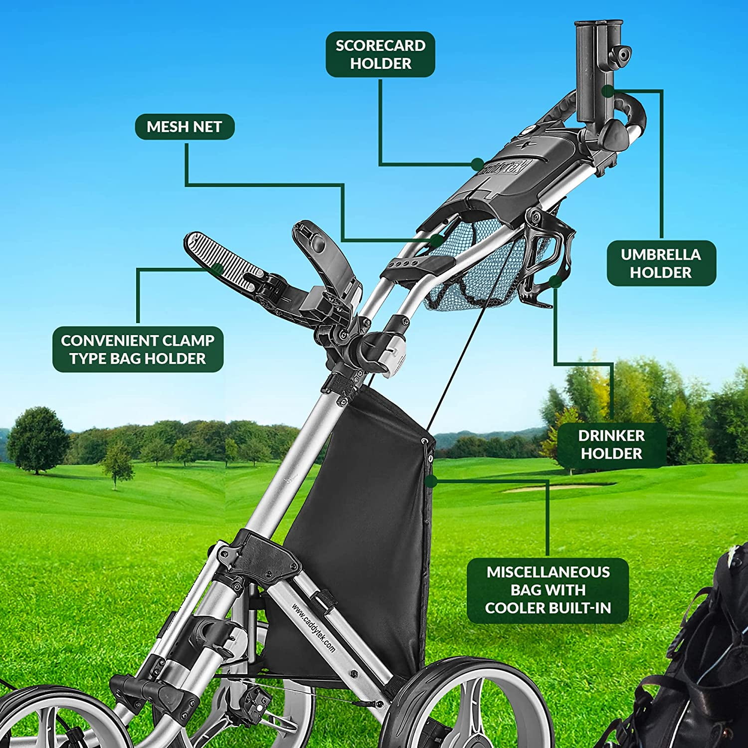 CaddyTek Superlight 4-Wheel Golf Trolley, Explorer V8 with Hand