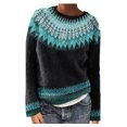 thumbnail image 2 of Frostluinai Chandails en Tricot Vintage pour Femmes, Col Ras du Cou, Motif Fair Isle, Chandail en Tricot à Manches Longues Raglan, Chandails d'Automne à Blocs de Couleur, 2 of 7